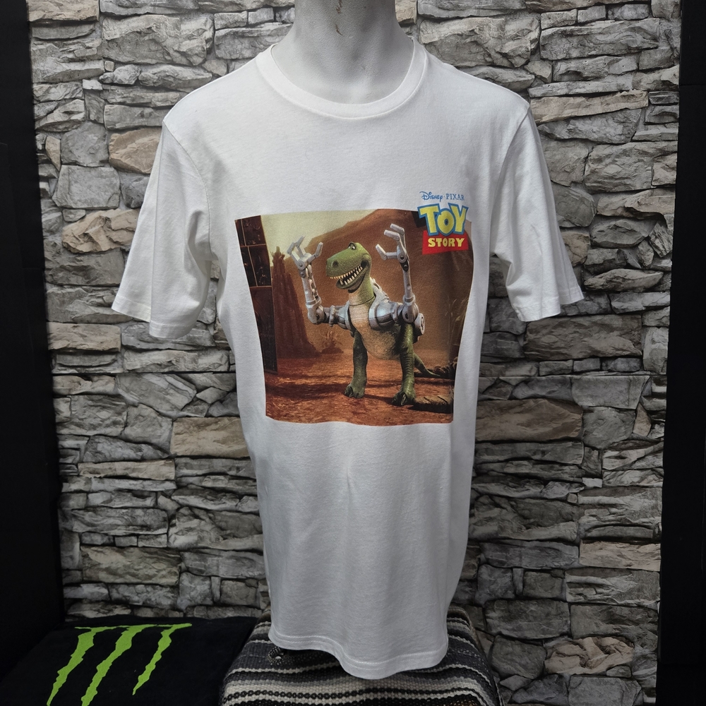 Disney Toy Story Rex Men Medium Cotton Graphic White T-Shirt